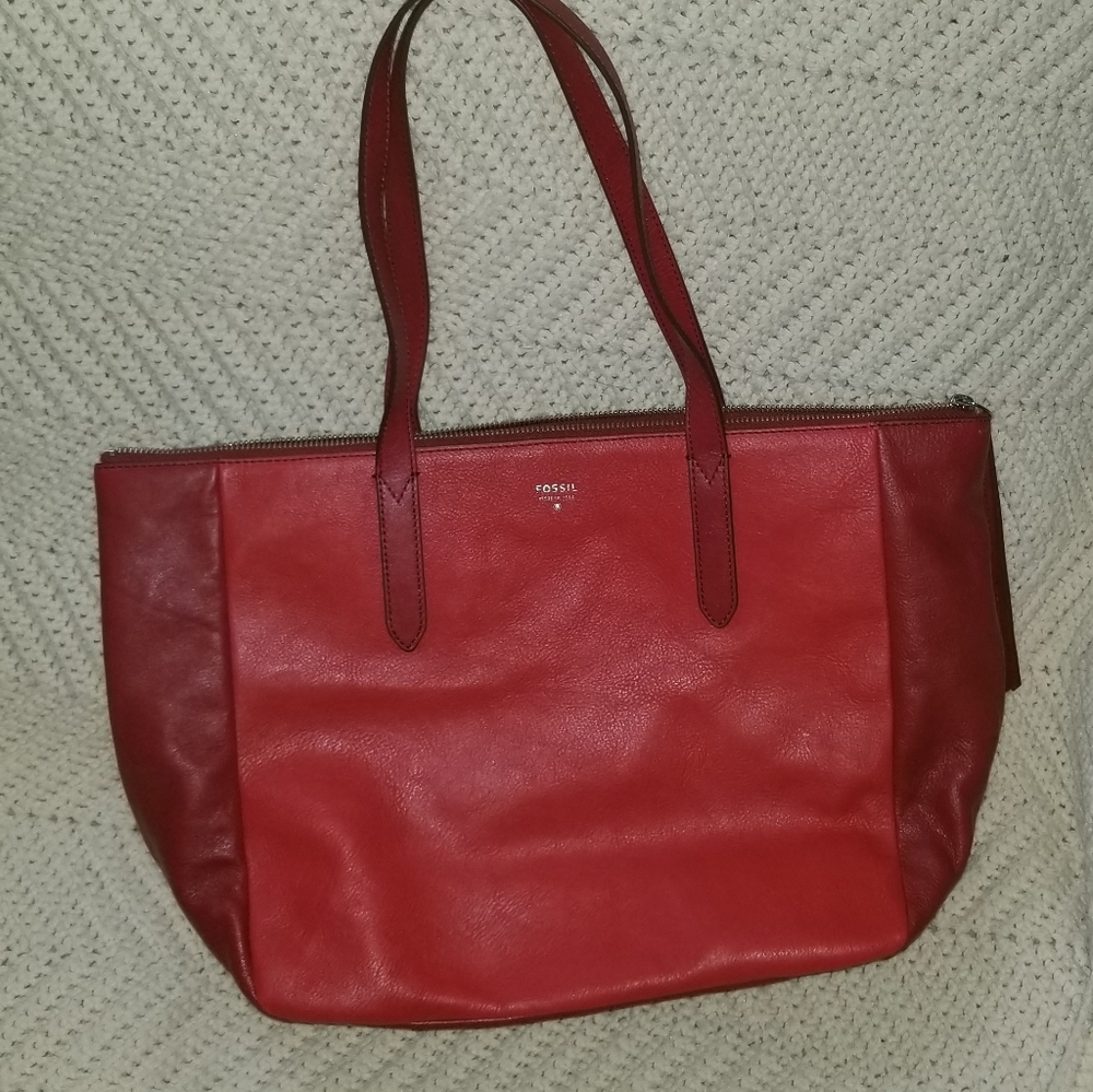 Fossil Leather Two Toned Red Large Purse Tote